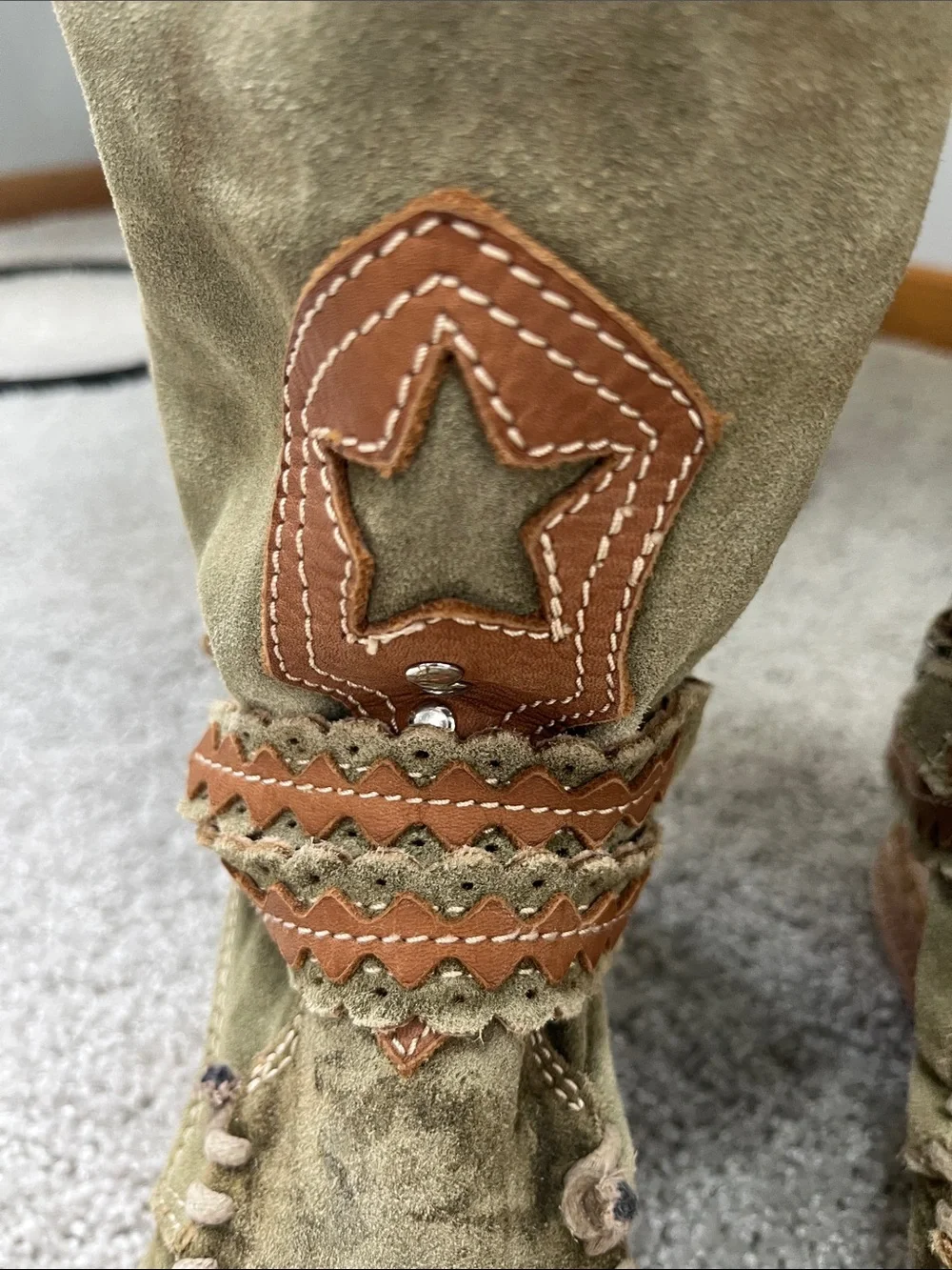 El Vaquero Jager Olive Suede Over-the-Knee Boots braided